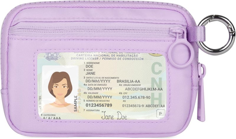 DiDida The Iris Wallet Zip Card Case with ID Window Purses for Women Coin Purse with Zipper Mini Portable Keychain Wallet, Purple - Image 1